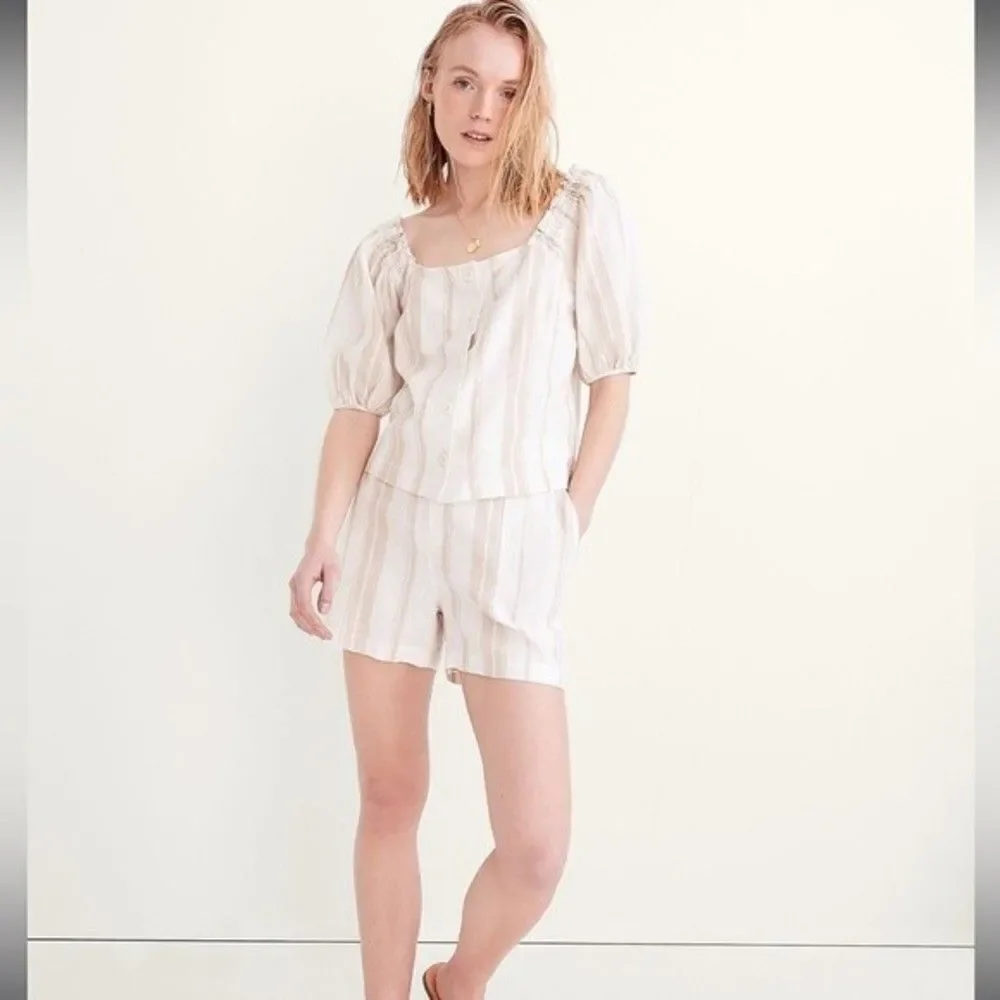 Madewell Linen-Blend Square-Neck Button-Front Top: Undyed Edition Size XXS